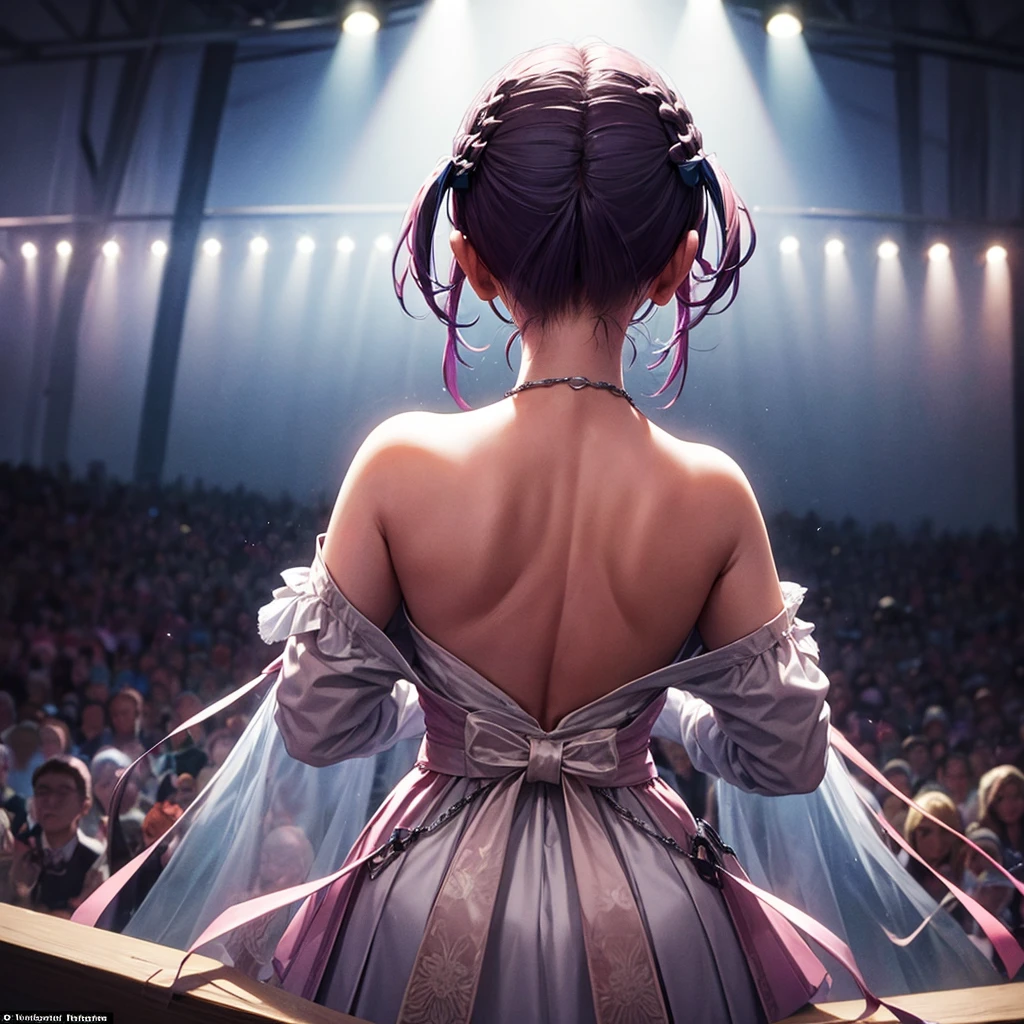 on the gorgeous stage，Turn your back to the audience，gradually dissipate