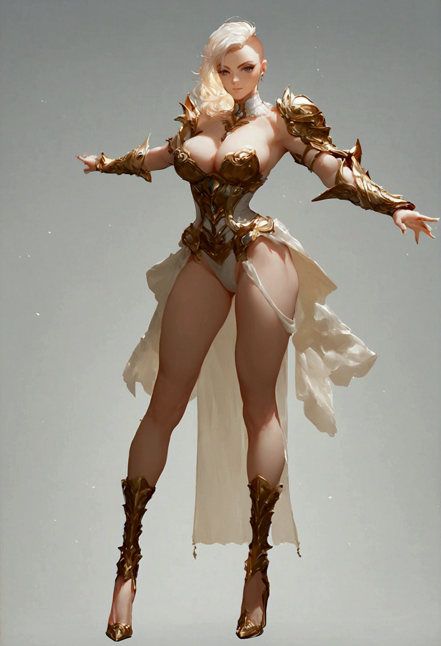 score_9_up, score_8_up, score_7_up, score_6_up, score_5_up, score_4_up, (seductive:1.1), perfect lighting, perfect hands, perfect fingers, extremely detailed 8k, very delicate and beautiful, digital artwork, concept art, A gorgeous woman, sidecut hair, big breasts, flat chest, skimpy & corset armor outfit, highly detailed, dynamic volumetric lighting, action pose, distant camera, full body