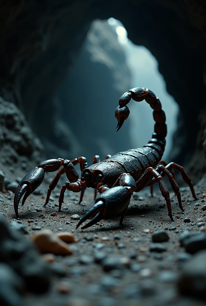 scorpion coming out of a cave to attack