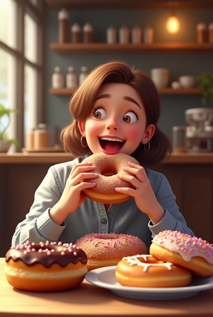 a person eating donuts

