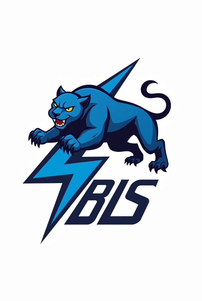 a blue and white lightning bolt logo, written BLS below, with a panther drawn on the side outlined in blue and all white