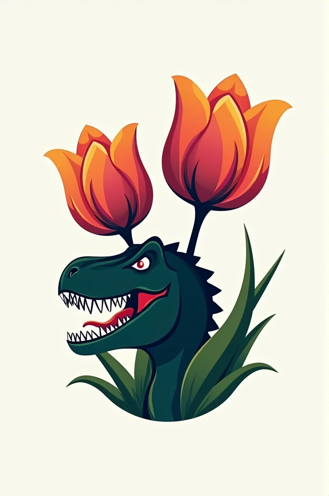 Dinosaur logo and two tulips