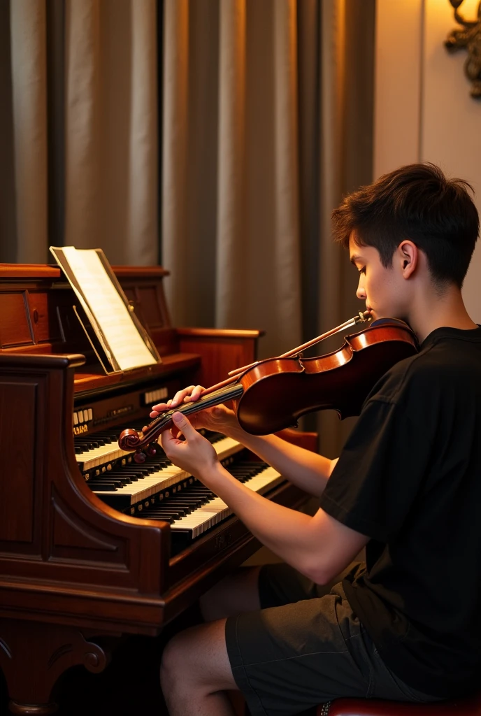 organ, violin and flute play music
