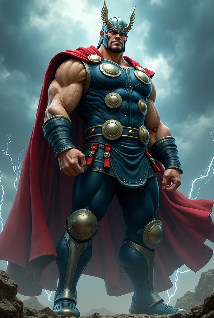 Roronoa Zoro from One Piece if he was 10 feet tall, muscular, and if he was dressed up as Thor from The Avengers.