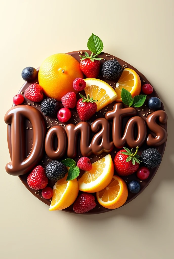 The word donatos formed by chocolate and fruits