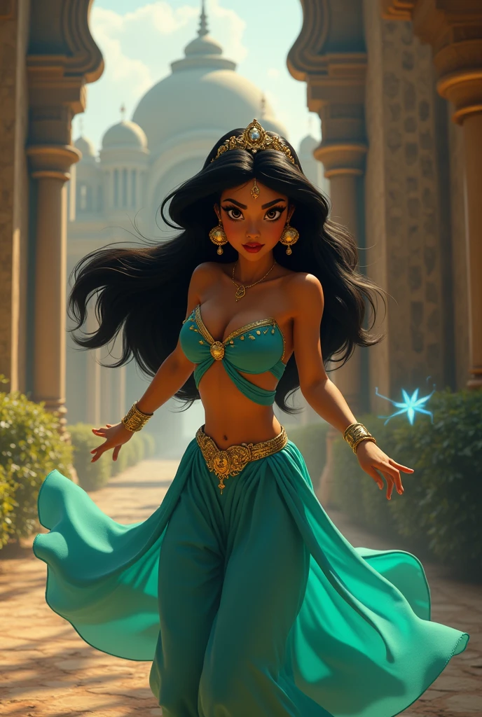 Stunning Princess Jasmine, photo in 8k, in action, cinematic.