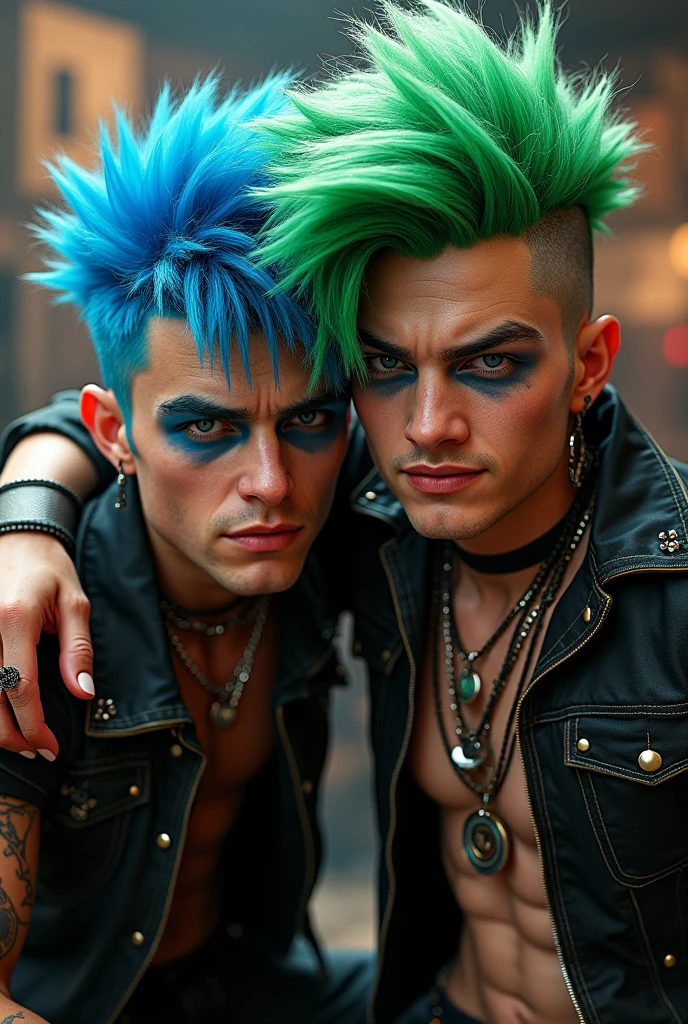  blue haired rocker,and rocker with big green hair