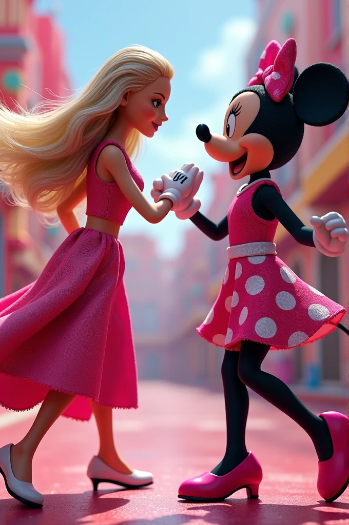 Barbie fighting against Minnie Mouse