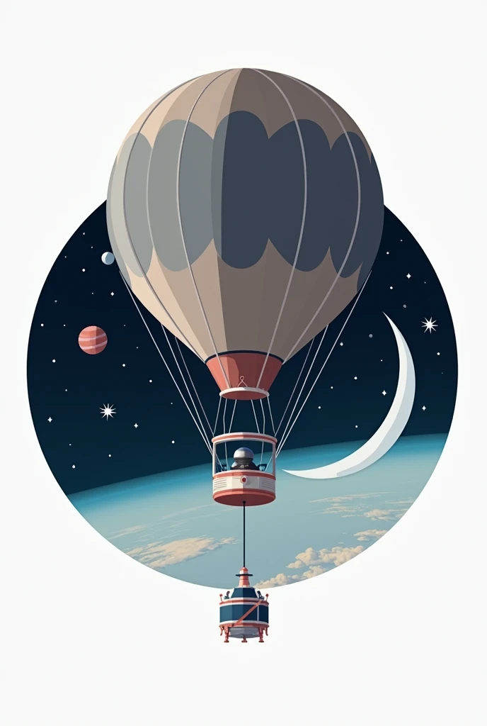or favor, Design a circular logo for a stratospheric mission involving a gondola on a stratospheric balloon. The design should be inspired by the style of NASA logos, but without using the white color. Includes elements representing the gondola and the stratospheric balloon, and be sure to highlight the gondola recovery system, which uses a gyroplane instead of a parachute. Use a color palette that suggests altitude and space, like shades of blue, gray and black. The logo must be modern, Professional and suitable for promotional materials and mission equipment. The shape of the logo must be circular.
