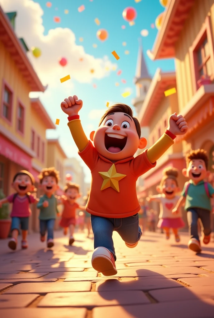 In cinematic 3d cartoon styleIn"The overall mood should be celebratory, filled with light, joy, and a sense of triumph"