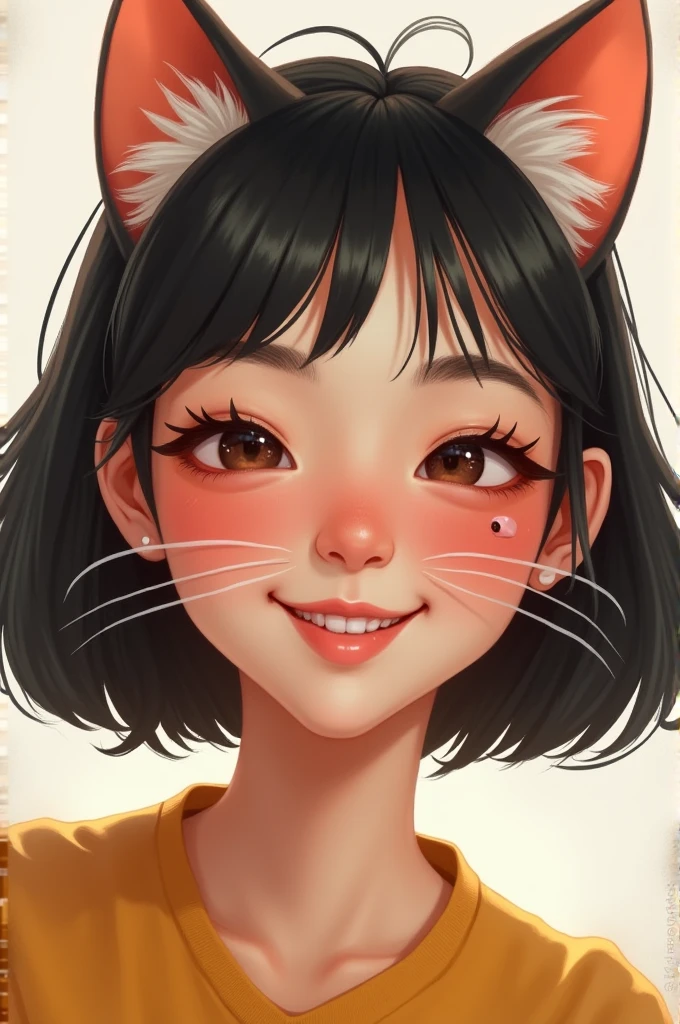 woman named manyung smilling showing her whiskers dimples and have a little mole on her left upper cheeks