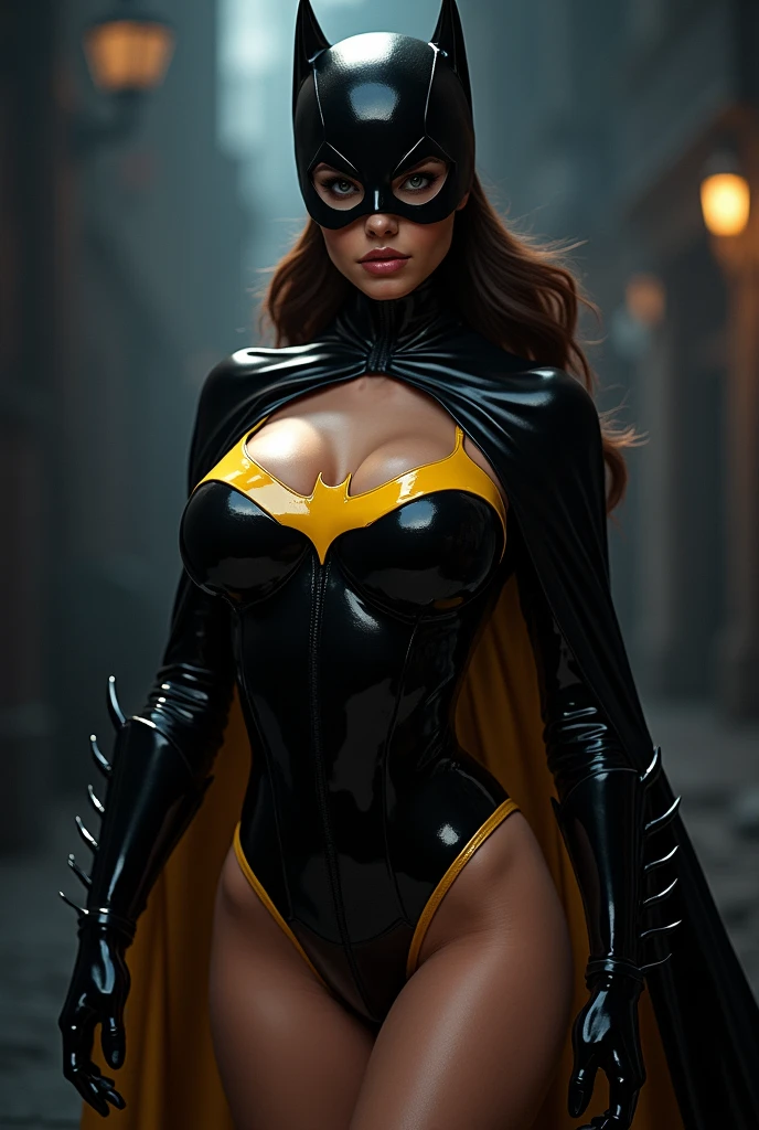 Generate a super sexy, gorgeous Batgirl with big bo4bs complete body
