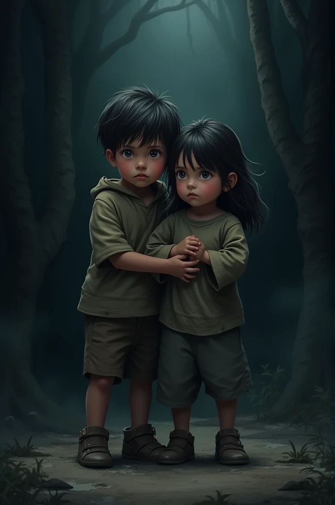 2 children protecting themselves from the darkness