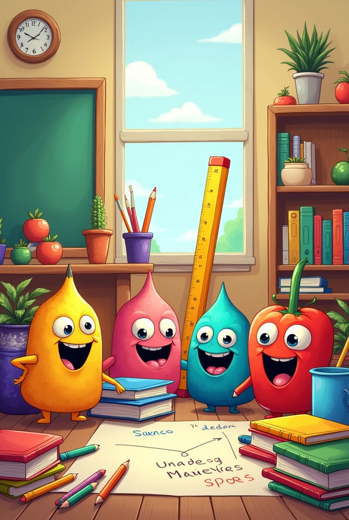An image with colors and school supplies with captions in Spanish for children 