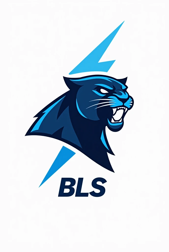 a blue and white lightning bolt logo, written BLS below, with the head of a panther drawn on the side outlined in blue