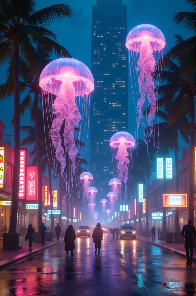 Jellyfish on a Miami street at night