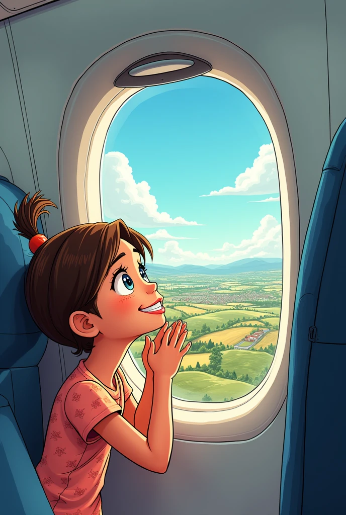 Comic of a girl arriving in Spain by plane