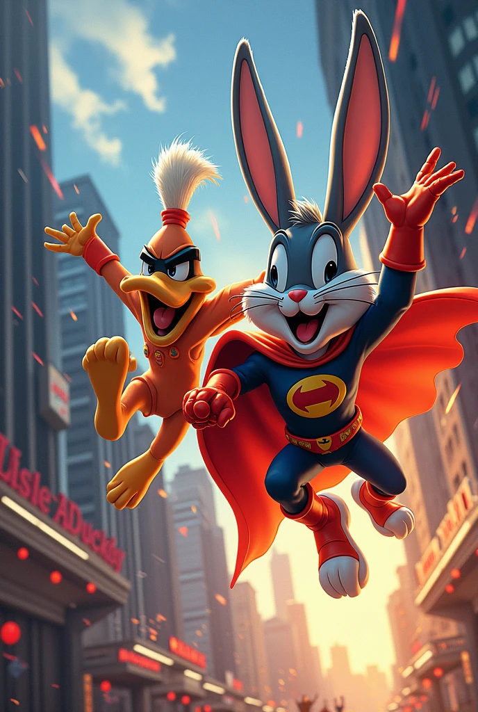 Bugs Bunny and Daffy Duck as superheroes