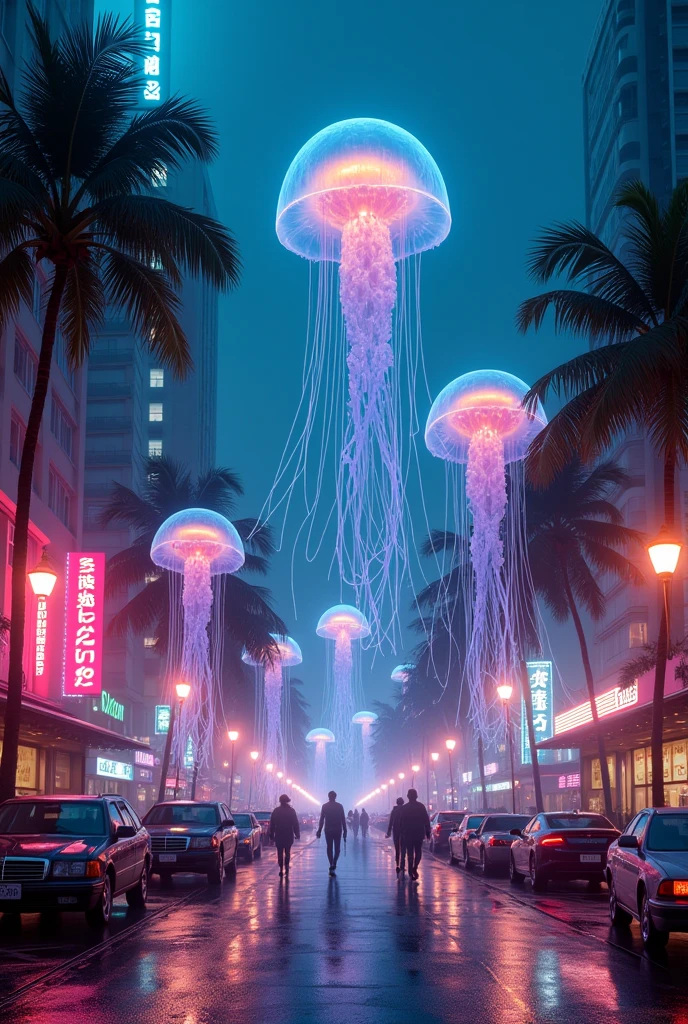 Jellyfish on a Miami street at night