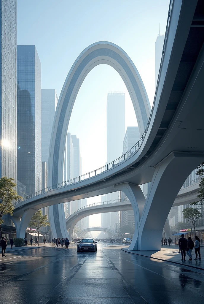 Futuristic parabolic pedestrian overpass 