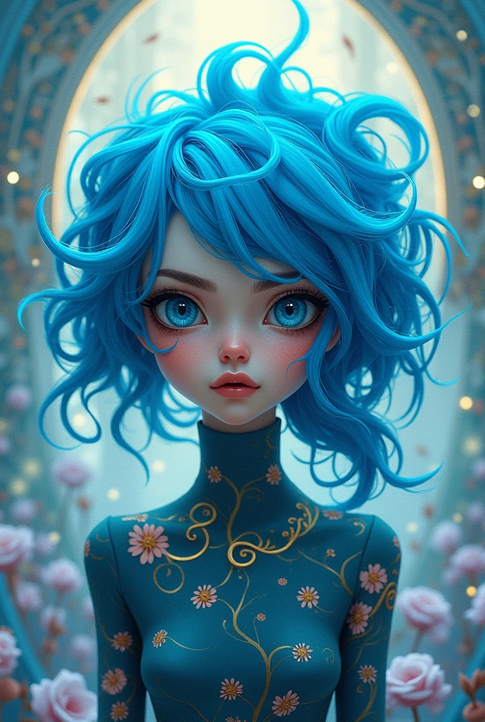 with big blue hair