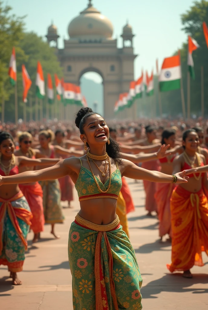 Give me image of youth performing flash mob on the indian independence day occasion background of indian flags #independence day flashmob