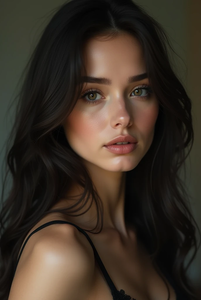 A feminine transgender woman, beautiful detailed eyes, beautiful detailed lips, extremely detailed eyes and face, long eyelashes, elegant posture, graceful movements, delicate facial features, flawless skin, flowing long hair, black lacy lingerie, intricate embroidered patterns, sheer fabrics, dramatic lighting, cinematic composition, vivid colors, photorealistic, 8k, best quality, masterpiece