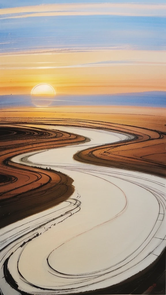 "Create an image of a serene sunrise in the east, symbolizing the beginning of the day, with soft, warm light spreading across the landscape."