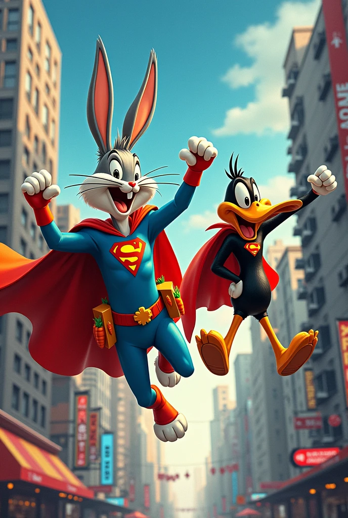 Bugs Bunny and Daffy Duck as superheroes