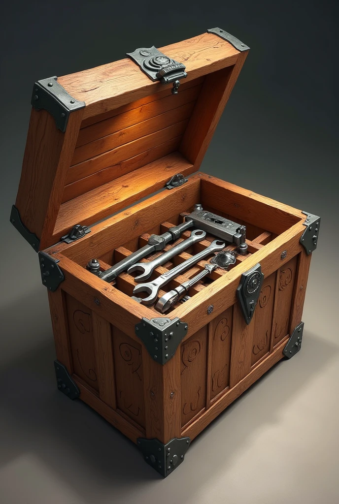 Table that opens with a lid and has tools