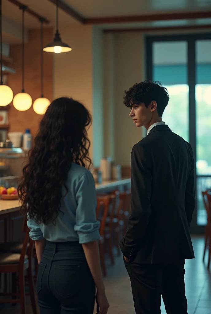 The eyes of the tall businessman boy, The black-haired, blue-eyed boy headed to the cafeteria in front and saw that they were already closing it..
He hung up on his grandfather because he stopped paying attention to what he was saying and focused on the brunette girl with long curly hair who was closing the cafeteria. She was very beautiful., but it was... crying?