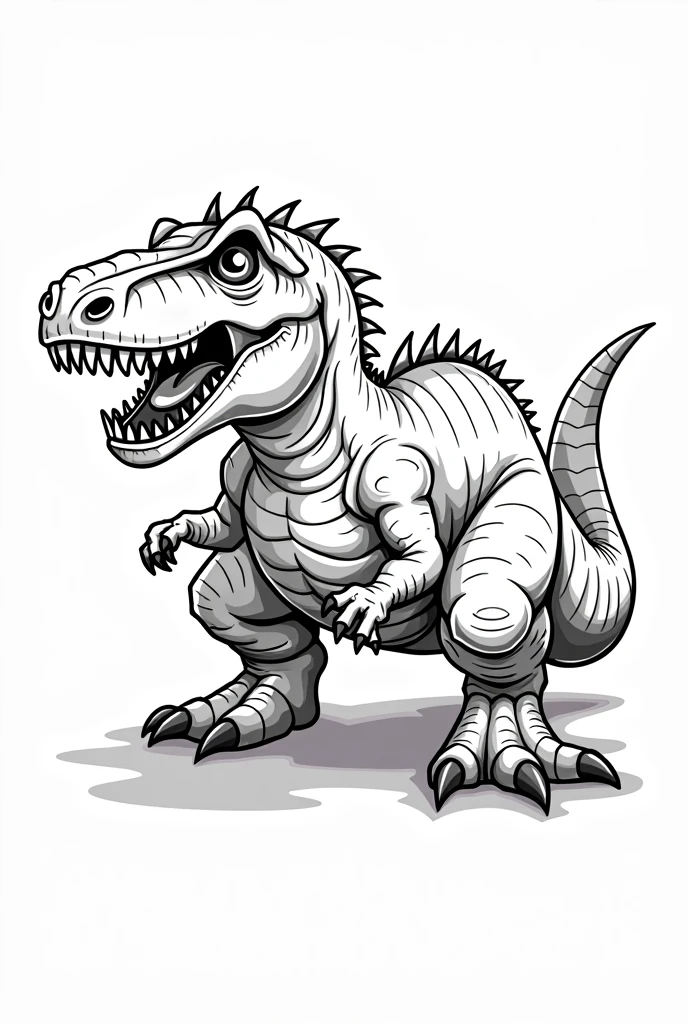an angry carnivorous dinosaur, cartoon drawing style, in black and white, image made to color