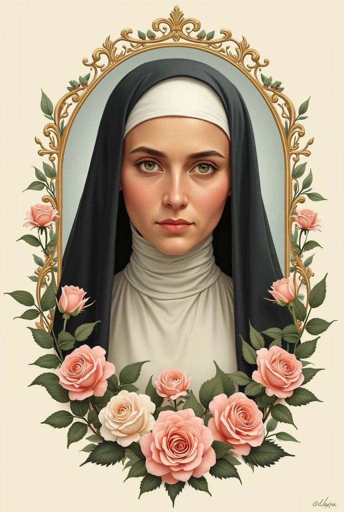 a promotional logo for Sor Ana de los Angeles Monteagudo, hidden. LOGO, not an image, not of terror, that inspires love, with roses