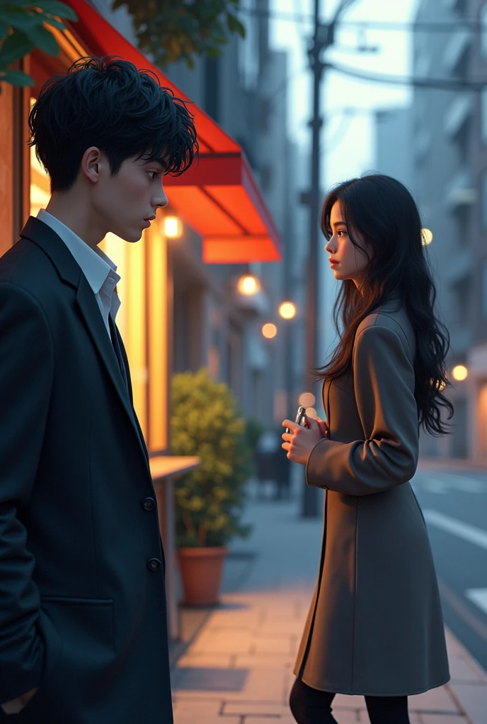 The eyes of the tall businessman boy, The black-haired, blue-eyed boy headed to the cafeteria that was in front, while he was on the street.
He hung up on his grandfather because he stopped paying attention to what he was saying and focused on the brunette girl with long curly hair who was closing the cafeteria. She was very beautiful., but it was...  crying? 