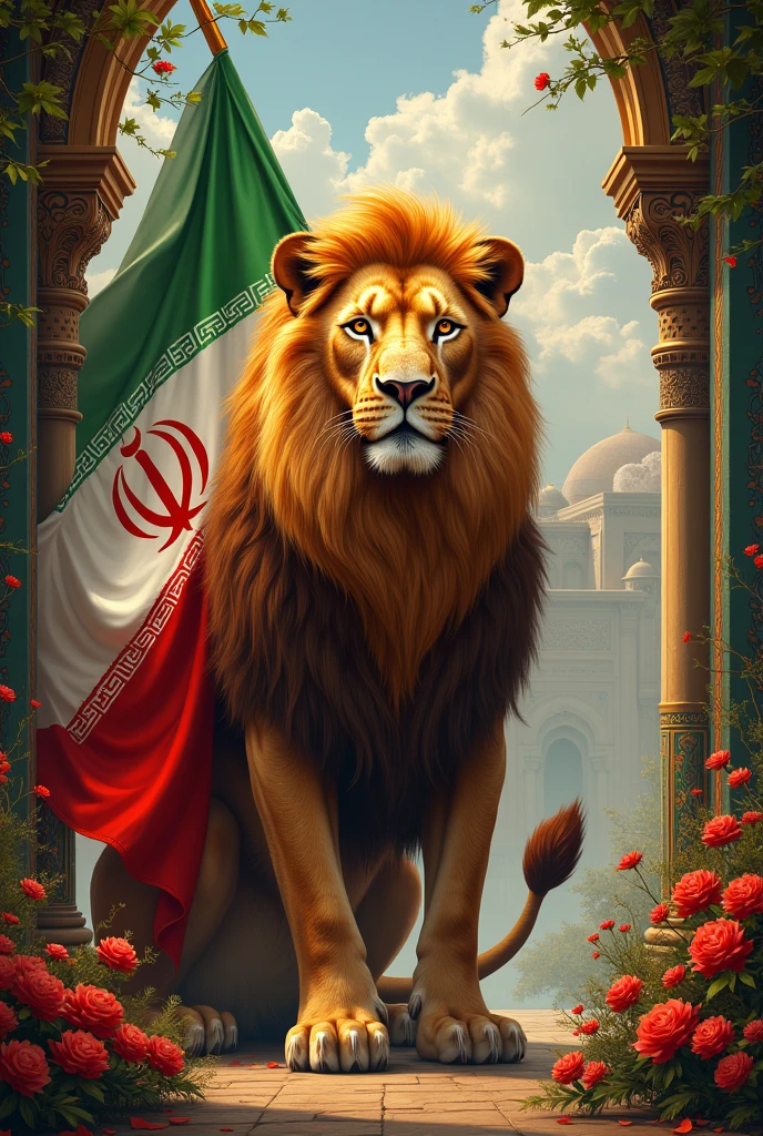 Iran flag on lion