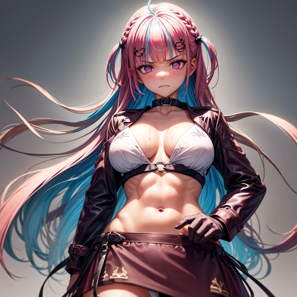 From below,Worried face,BDBobcat,,Upper Body,smooth,Red leather,Red corset,,collar,National Foundation,((best quality, 8K, masterpiece: 1.3)), Sharp focus: 1.2, (Layer cutting, Large target: 1.2),Beautiful Women in Perfect Shape: 1.4, Slim abdominal muscles: 1.2, Wet: 1.5, Highly detailed face and skin textures, Delicate eyes, Double eyelids, rope, Bobcat, Studs, Large target, Angry eyes, Sharp eyes, With a whip in his hand