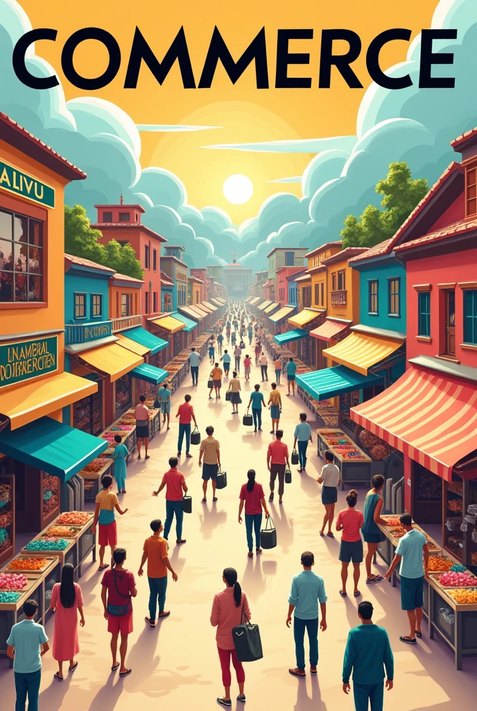 Create a poster on commerce where illiterate people can also understand by looking through the poster