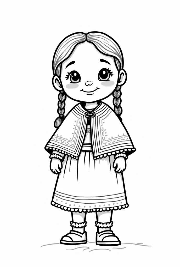 childish draw of a quechua girl for a coloring book only black line easy

