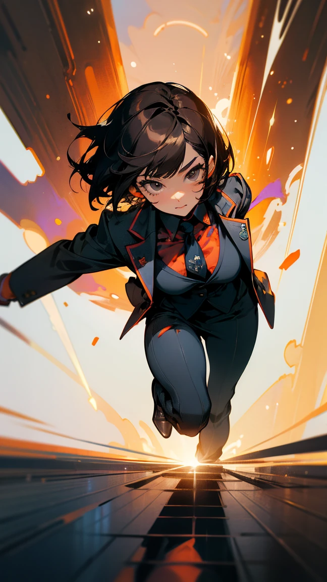 score_9, score_8_up, score_7_up, source_anime, 1girl, black eyes, room, wariza, medium hair, bob haircut, dark brown hair, gradient hair, portrait, solo, Adult woman, best perfect anatomy, thin, curvy body, medium breasts, curvy body, close up shot on person, a woman showing happy, close up shot on person, pov_doorway, a woman showing his hand, mature woman standing poses, wear a mouth mask, skirt suit, (((three-piece suit))), necktie, blazer, (((suit jacket))), (((waistcoat))), double-breasted waistcoat, bodycon miniskirt, pencil skirt, tie clip, pocket square, pocket watch, white format gloves, pantyhose, dynamic angle. perfect dynamic composition, foreshortening, dramatic shading, volumetric lighting, hotel room background,