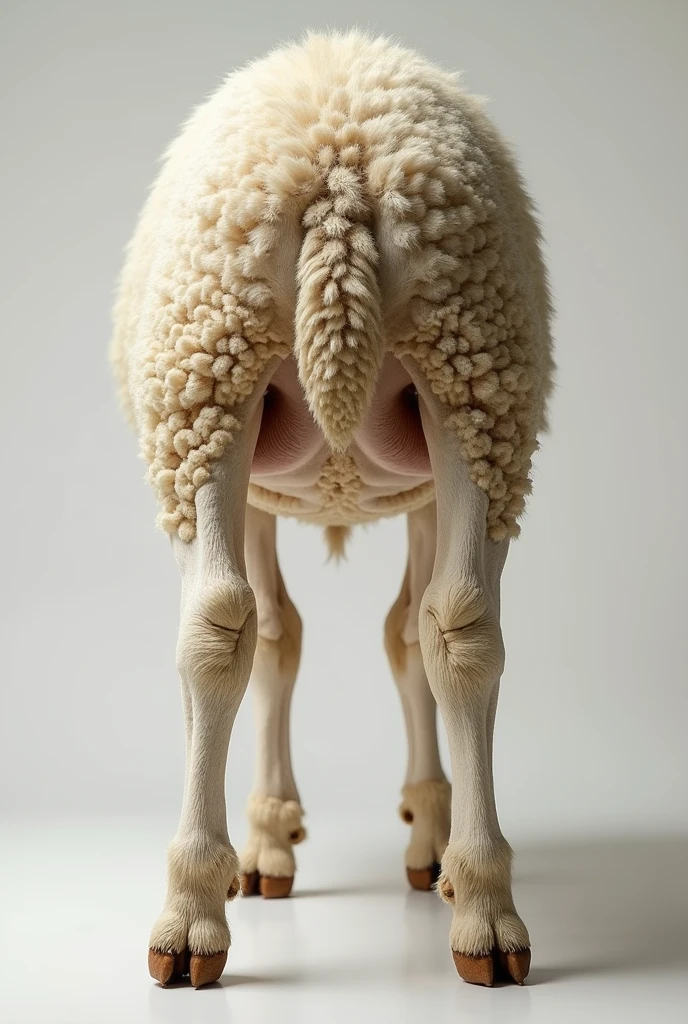 A front view photo of a sheep's hind legs