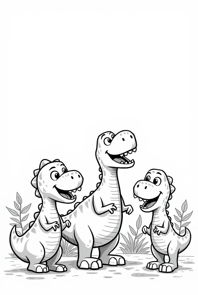 several happy dinosaurs, black andwhite, Picture for kids, made to color 