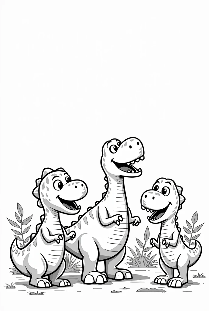 several happy dinosaurs, black andwhite, Picture for kids, made to color 