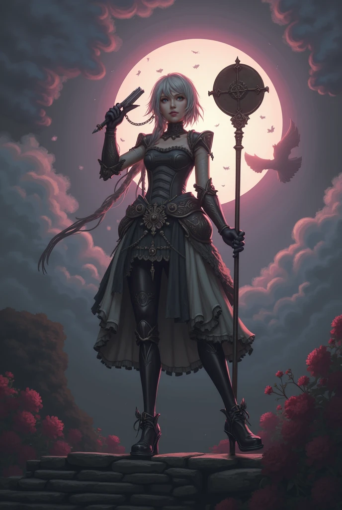 jupiter,storm,tempete,moon,
Steampunkai, full body of a steampunk woman Francescacapaldi wearing a low-cut steampunk dress with short skirt, jupiter, storm, tempete, moon,