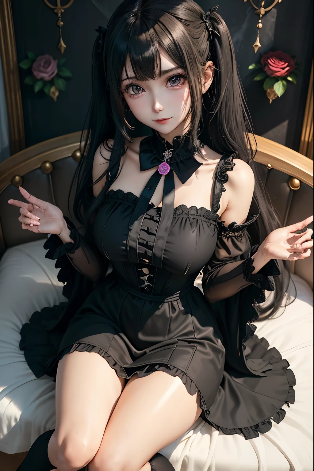 ハードなDark Gothicメイク、Black dark eyeshadow、sad、Good skin radiance、Dark Gothicメイク、Dark smile、palace、The beauty of fragrance、24-years-old、Expressions of intense sexual pleasure、Embarrassed look、Dark Gothic、Highest quality、Expression of sexual pleasure without pain、Drunk face、Purple maid outfit、mysterious、noble、Loving smile、Twin tail hair、Right eye is blue、Left eye is red、Super tempting pose、Platform heel shoes、Heavy makeup、Gothic Clothing、Silver Hair、Long Hair Straight Hair、Cute Gothic Dresses、Beautiful Face、Elegant face、Attractive face、Stained glassの背景、Chest glistening with sweat、The room is dark、goth long dress、Bell Sleeves、Wizard Sleeve、Decadent look、Sexually excited expression、Wet shiny thigh water、Thighs that are wet and shiny with oil、Background of a room full of roses、Sad look、Rose Maiden、The embroidery is pink、The dress has pink embroidery.、Thigh-high socks、Knee-high socks、Gentle expression、Dark black eyeshadow、Stained glassとバラの背景、Thighs are a little thin、Female Duo、Female couple、dark church background、Stained glass、Black metal world、Dark Castle、Dark Room、Slender body、gothic long dress、Victorian dress、Small breasts、The bed is covered with roses、Her thighs are shining with sweat、My body is wet and shiny、There is a lot of glitter on the thighs、I am sweating、My thighs are sticky with sweat.、My thighs are glistening with sweat、My whole body is sweaty and shiny、I sweated a lot.、My thighs are sweaty、My wet thighs are glistening with sweat.、There is a lot of sweat shining all over my body、Slender body、Sit on the bed、Beautiful legs、Outstretched legs、Hands on the bed、Super beautiful straight hair、Straight hair to the ends、Straight Perm Hair、Show off your glamorous thighs、Ass on the bed、Sitting with legs wide apart、Thighs are a little glamorous、facial expressions during masturbation、Transcendent fair skin、Small breasts、