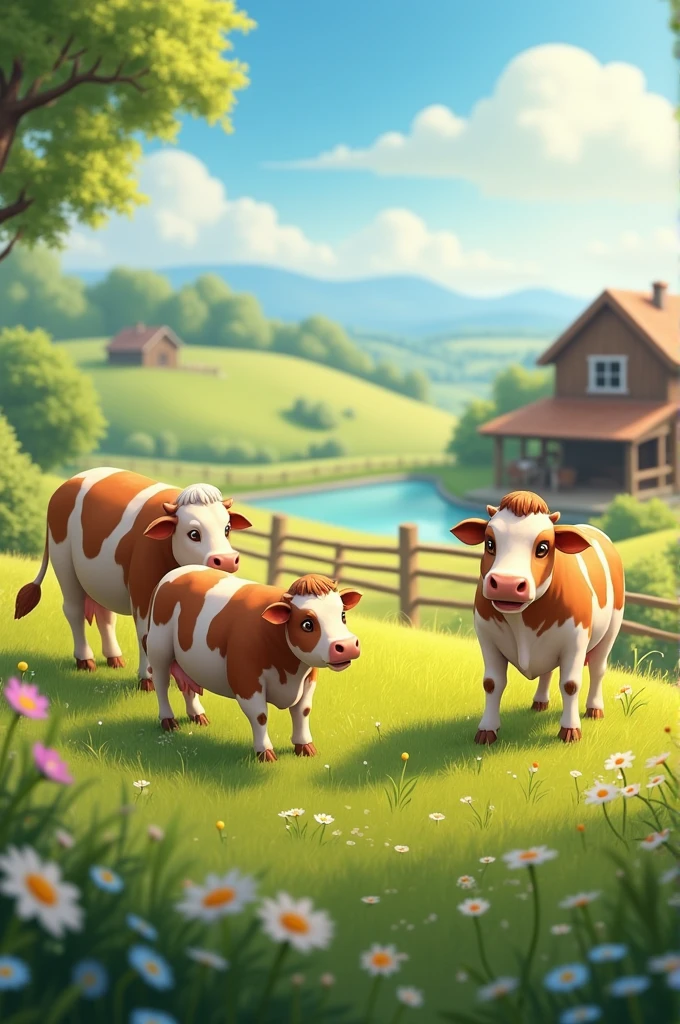 A virtual farm with cows