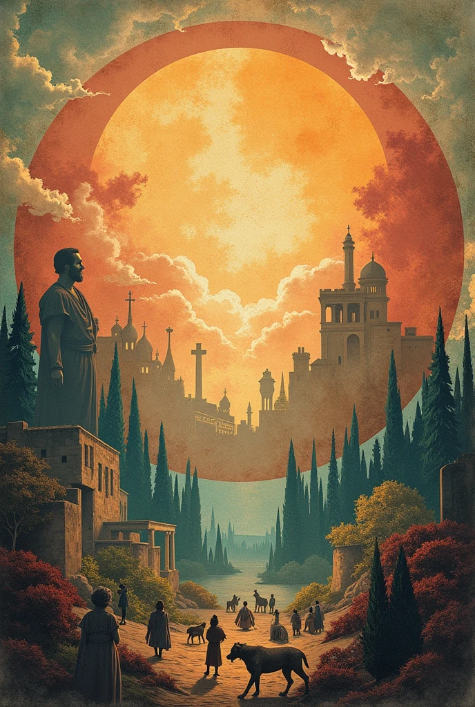 A history cover that has images related to evolution according to Darwin, Feudalism and Roman Culture