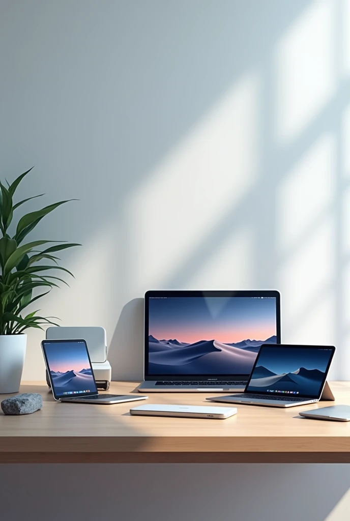 Digital products are placed on a table