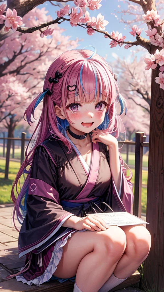 japanese school,commencement,Under the cherry blossom tree,Cherry blossoms fall,Graduation certificate in hand,Smile,Tears from the corners of the eyes