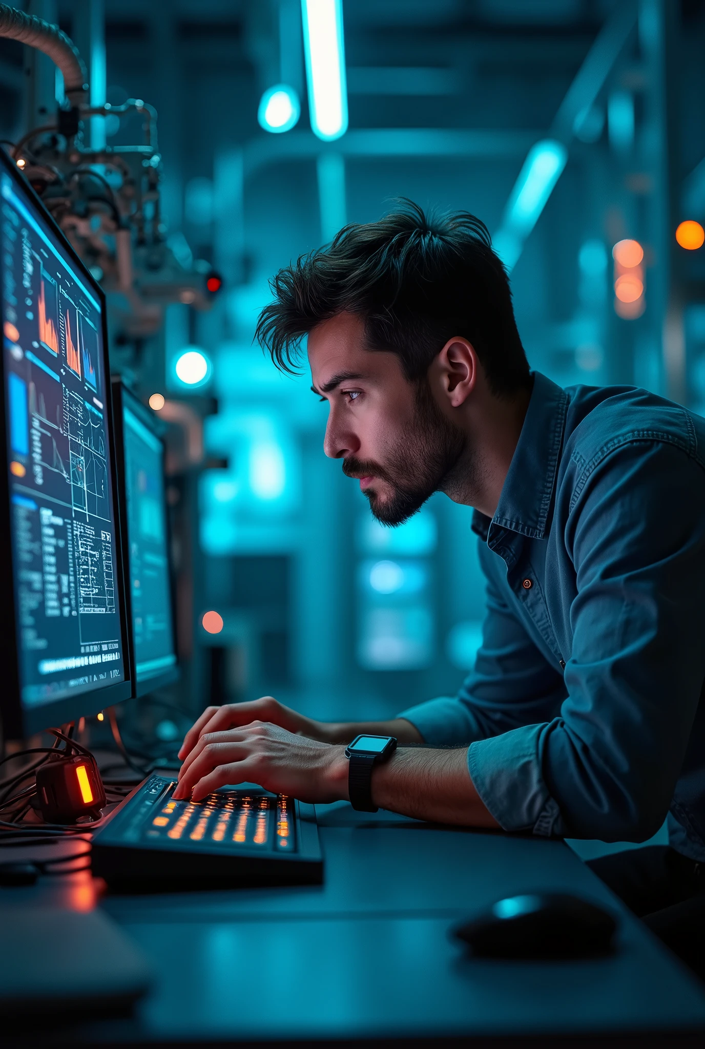 Man training an Artificial Intelligence using Machine Learning technique