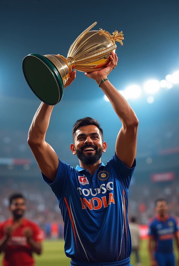 Virat Kohli with holding IPL trophy 
